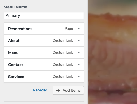 WordPress menu settings