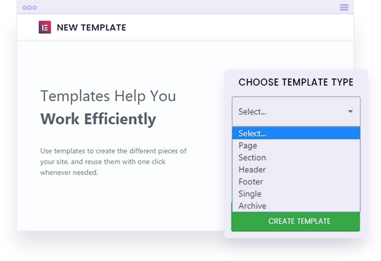 Elementor template type option