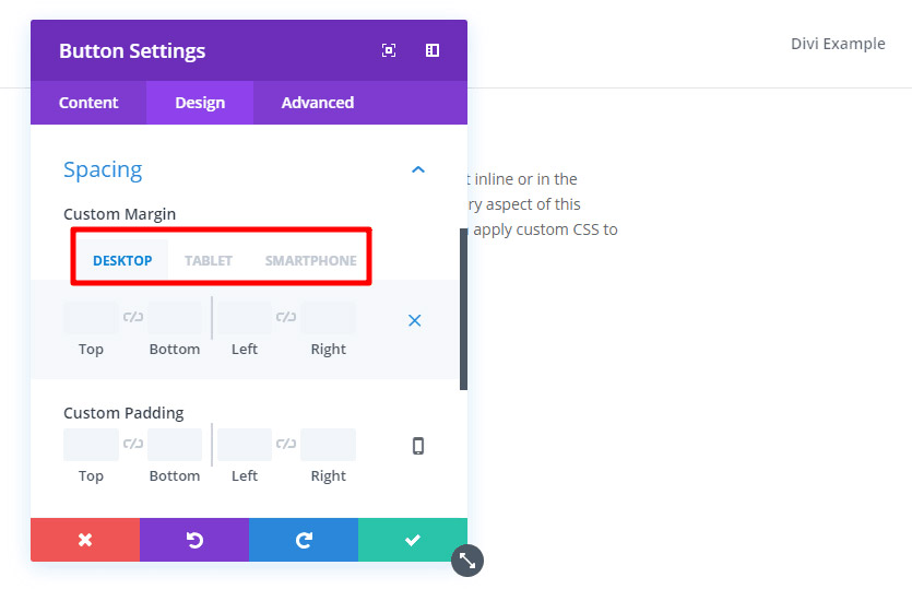 Divi responsive settings