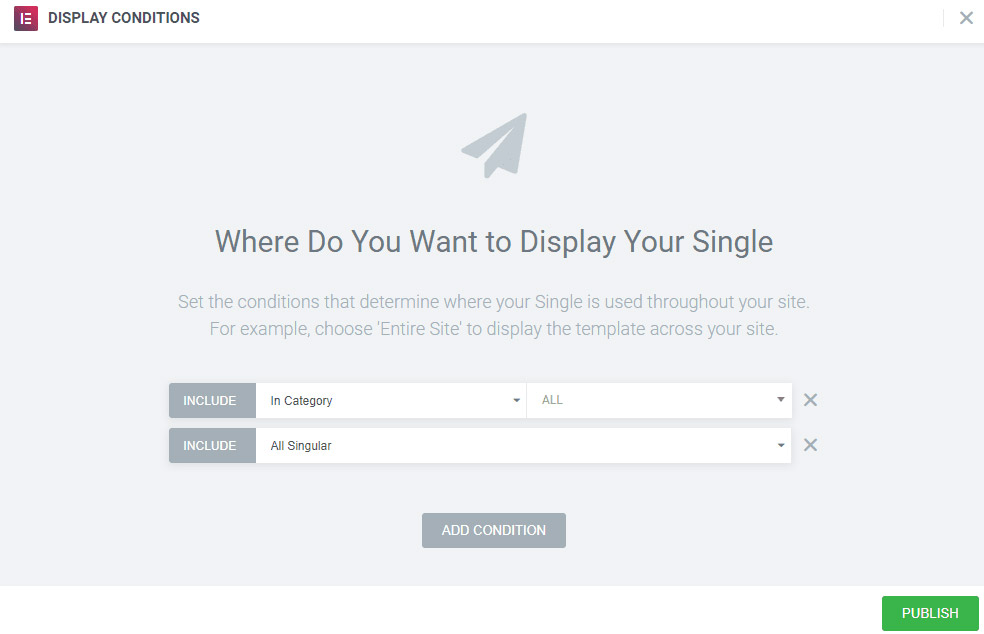 Elementor display conditions image