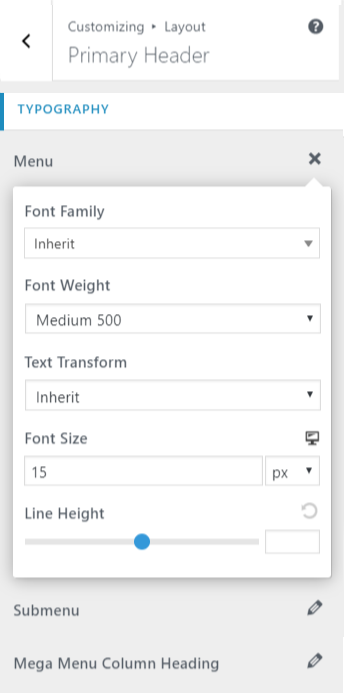 Astra typography options