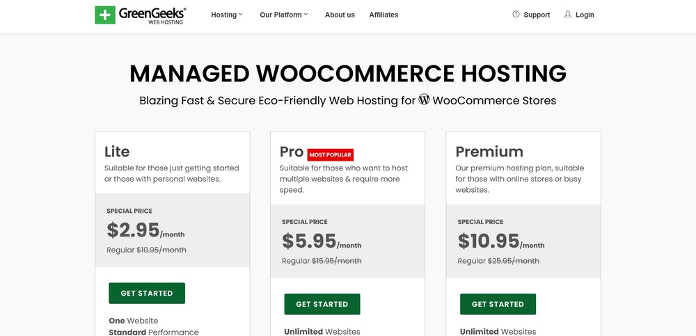 GreenGeeks WooCommerce hosting plans