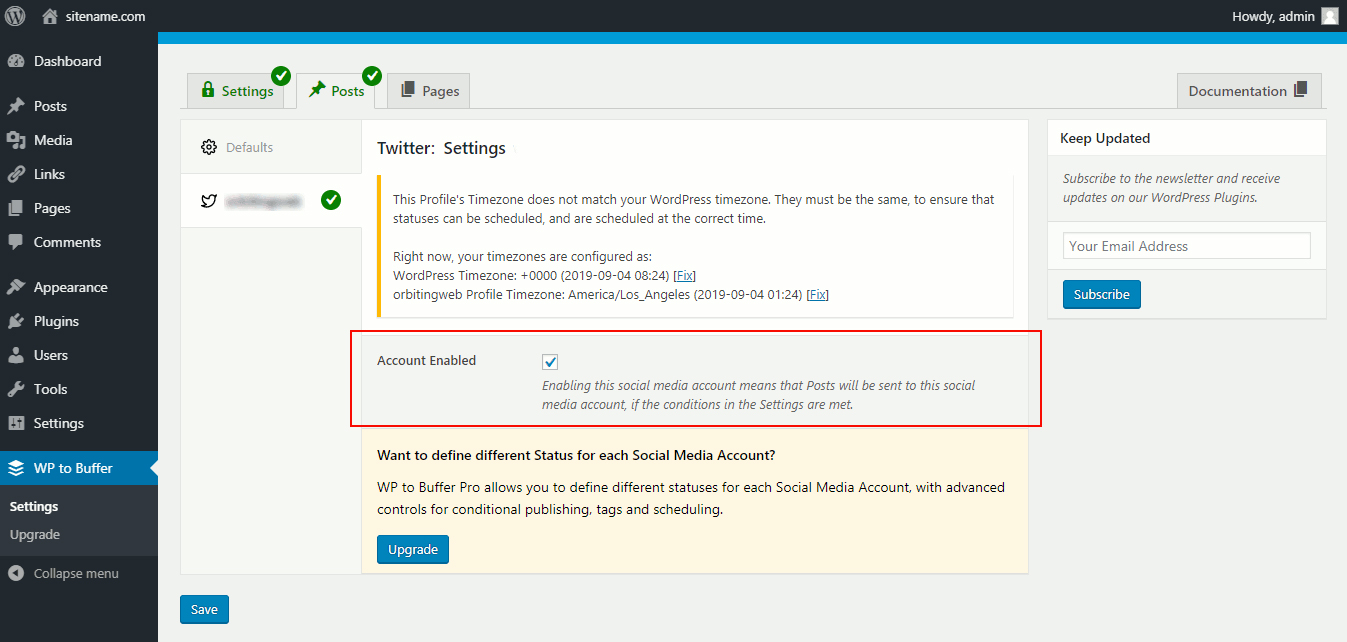 WP to Buffer twitter settings