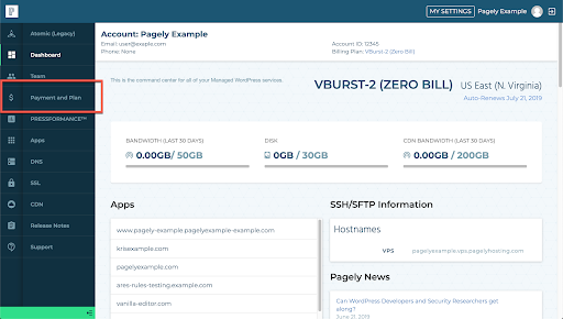 Pagely - dashboard overview