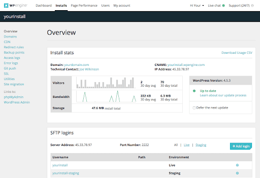 WP Engine-dashboard overview