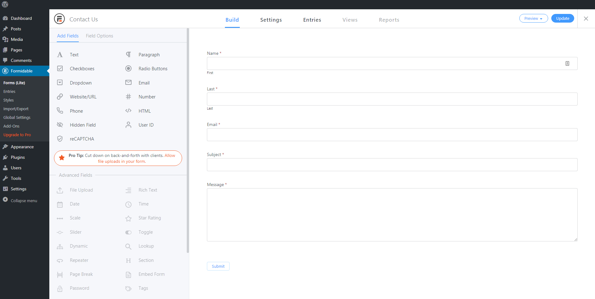 Formidable Forms Settings