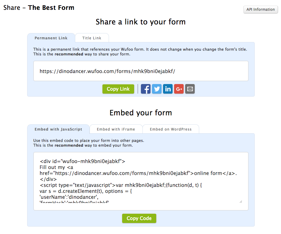 Embedding Wufoo Form
