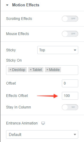 Motion offset settings set to 100