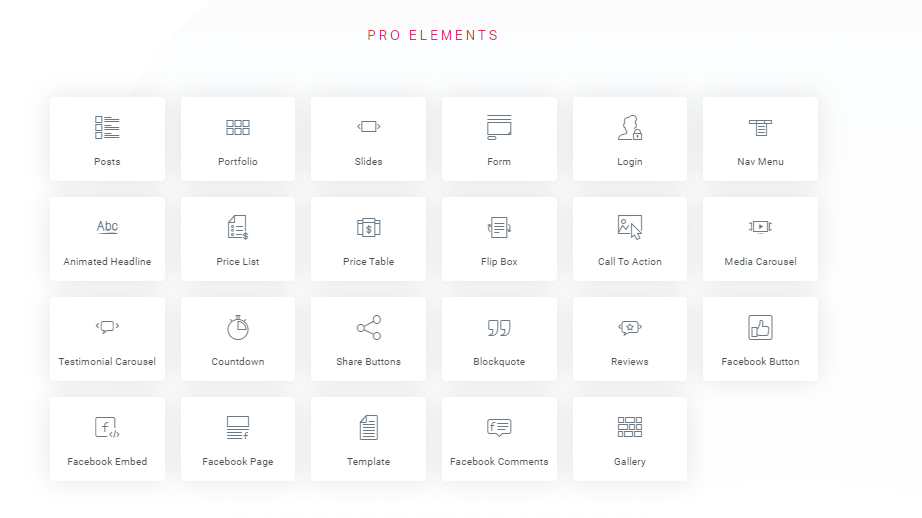 elementor pro elements list in grid