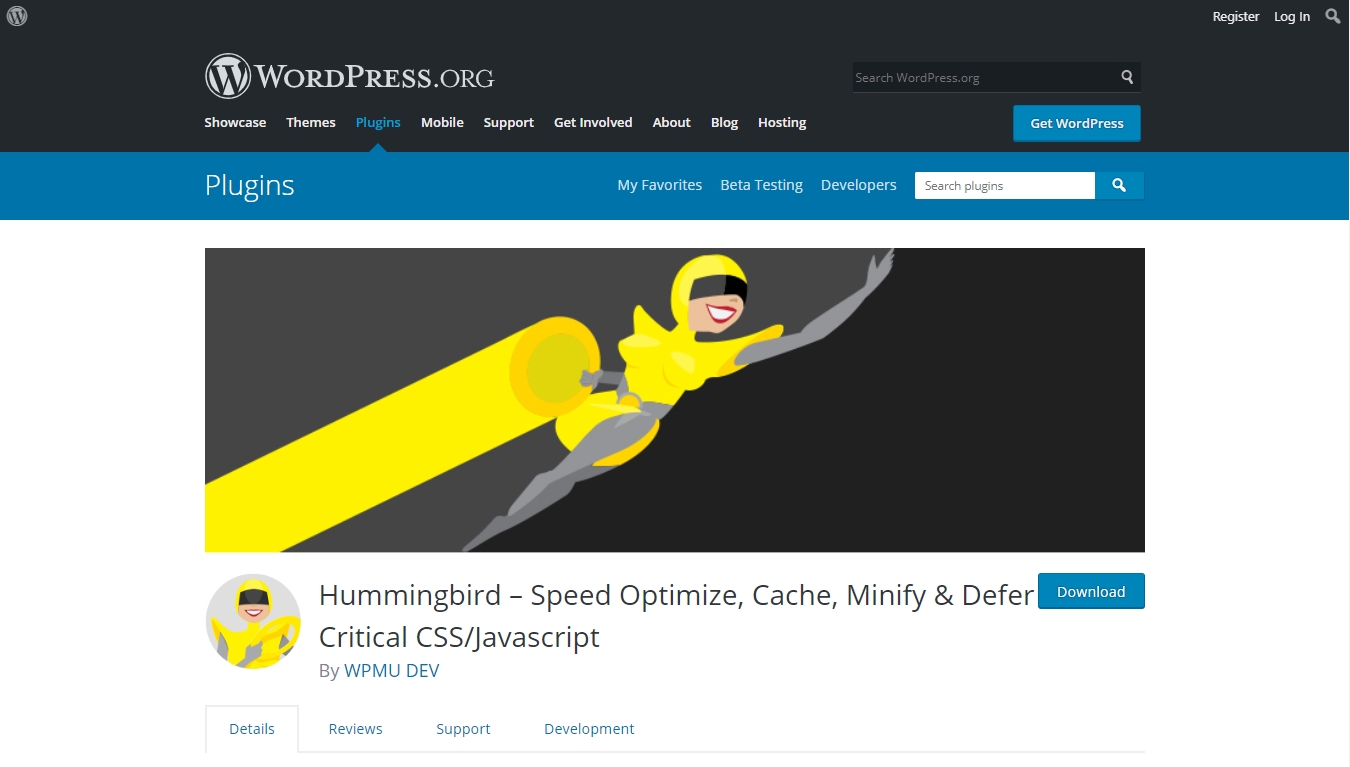 Hummingbird caching plugin download page from WordPress.org