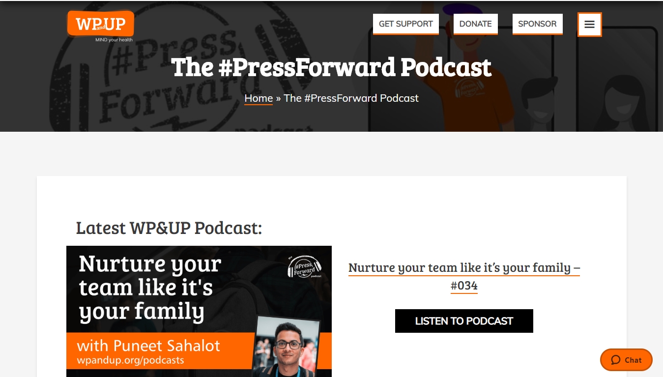 PressForward podcast homepage with the latest episode