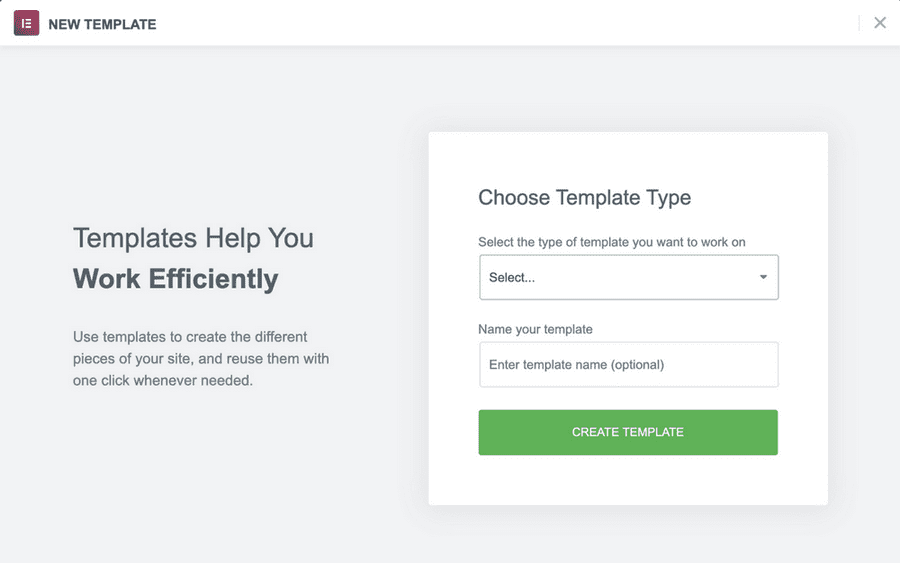 Create new Elementor template
