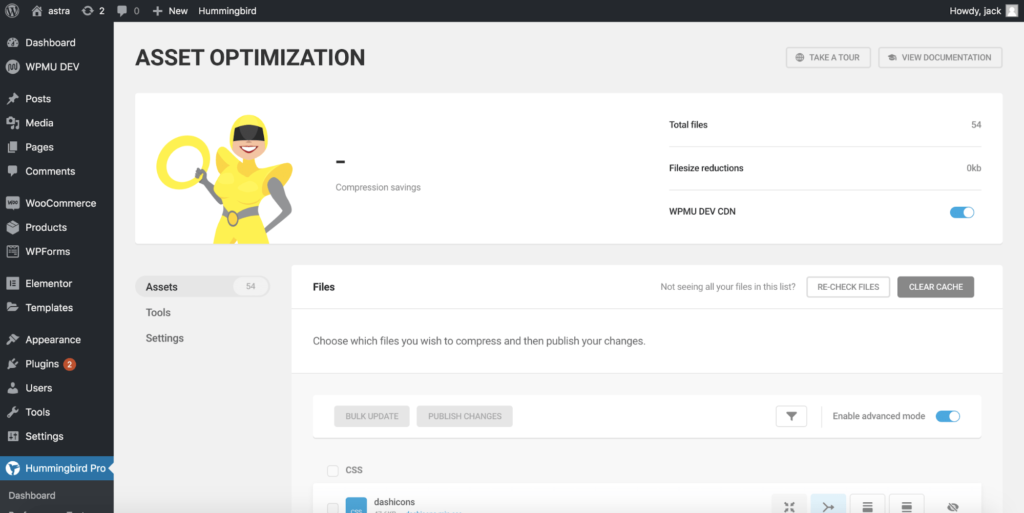 asset optimzations results screen on hummingbird