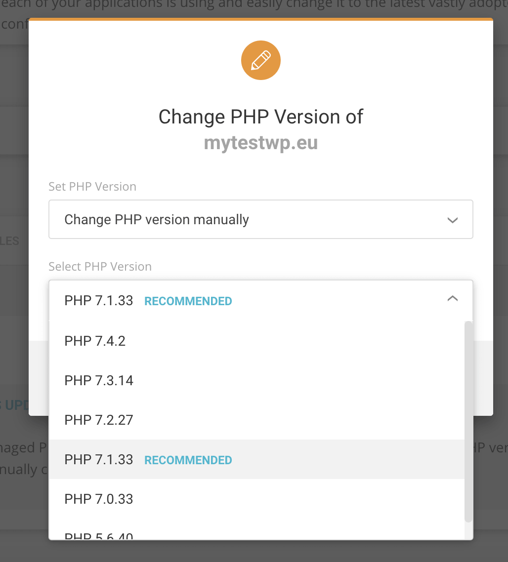 selecting php version on siteground