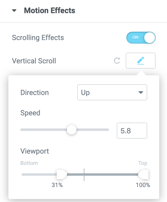 elementor motion effects