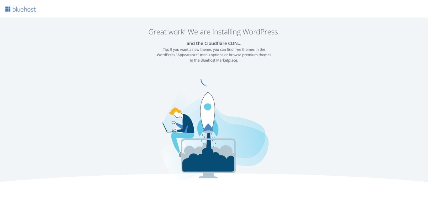 Screen when installing WordPress on Bluehost