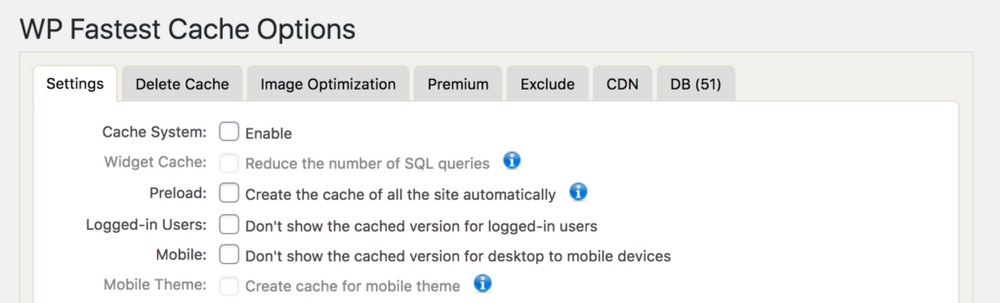 WP Fastest cache settings