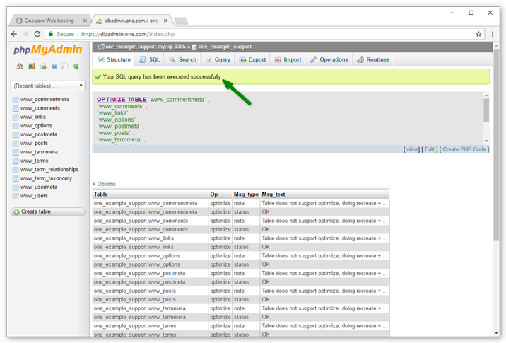 Optimize Table Success