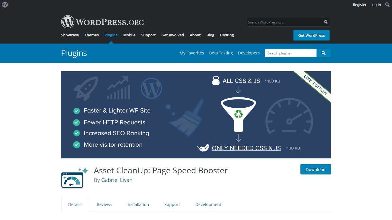 Asset CleanUp download page from WordPress.org