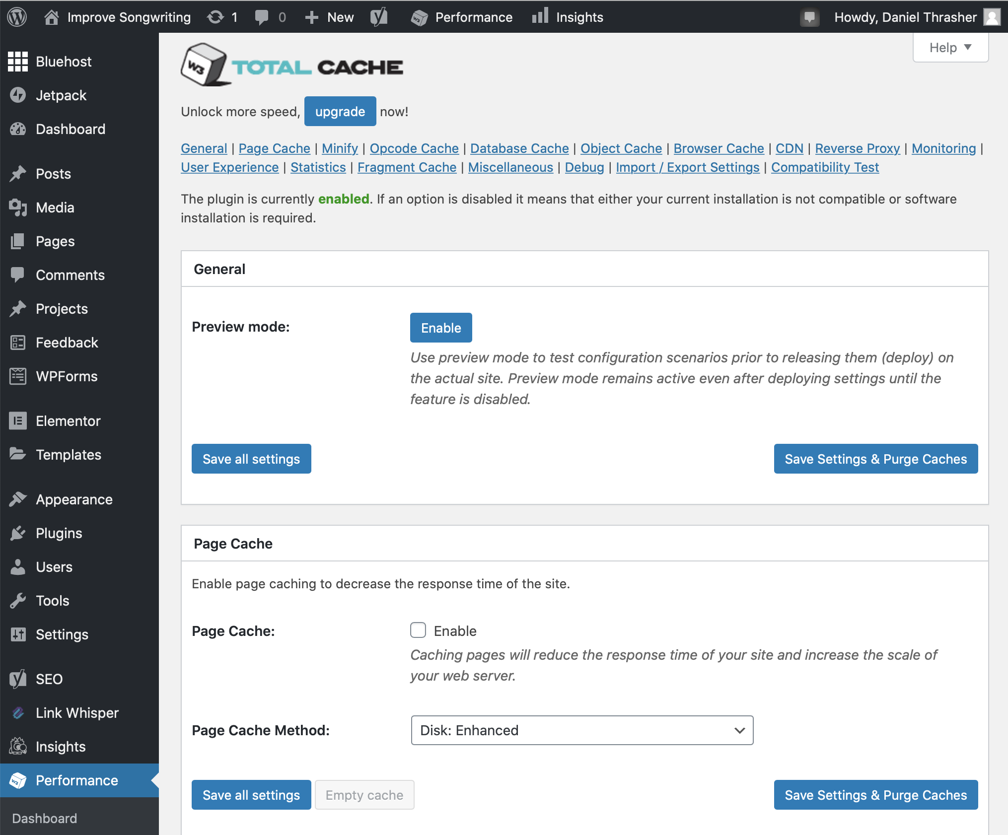 Backend settings of W3 Total Cache