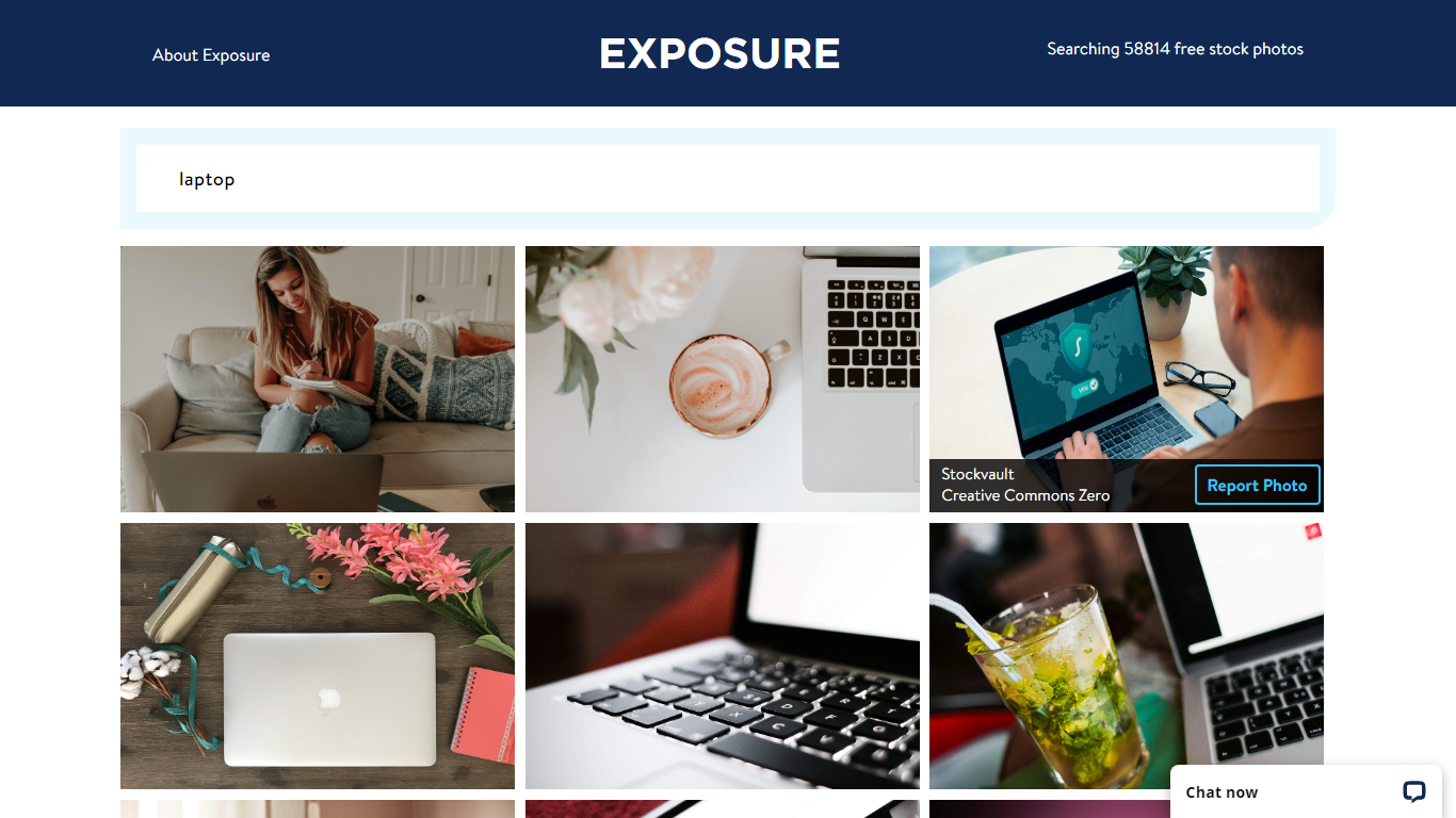 Exposure homepage screenshot to download free stock images