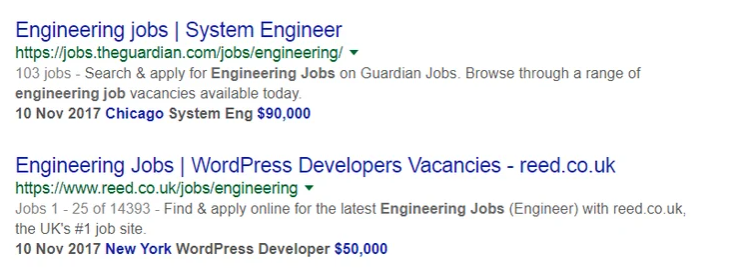 Job posting rich snippets sample