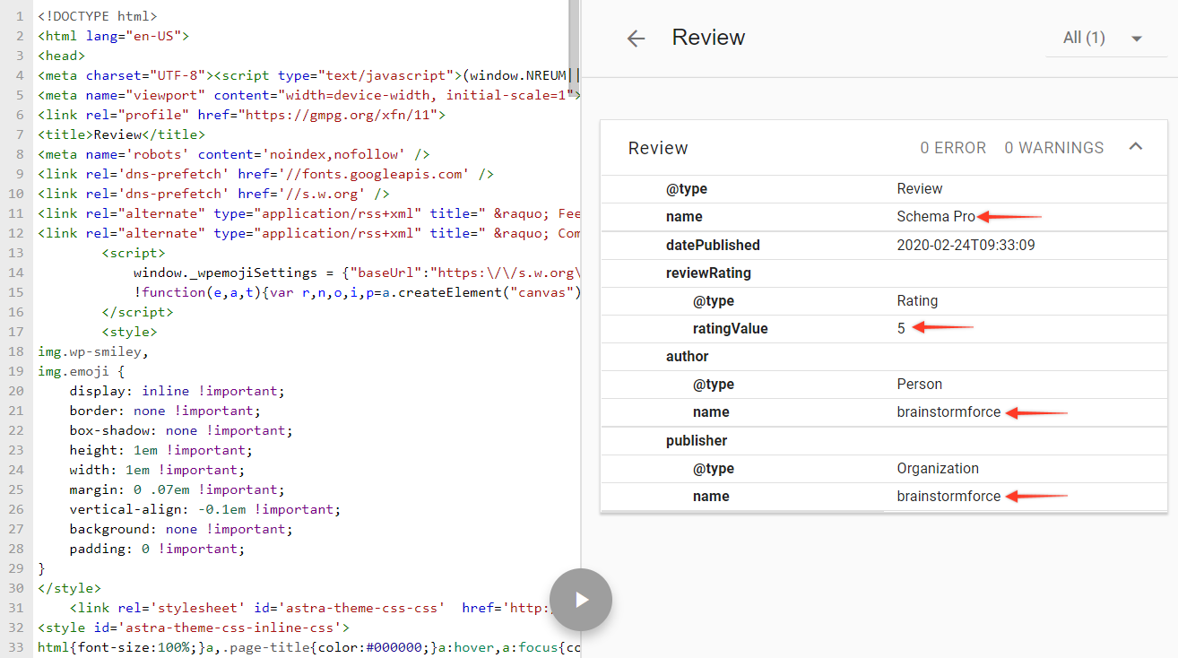 Schema markup testing tool