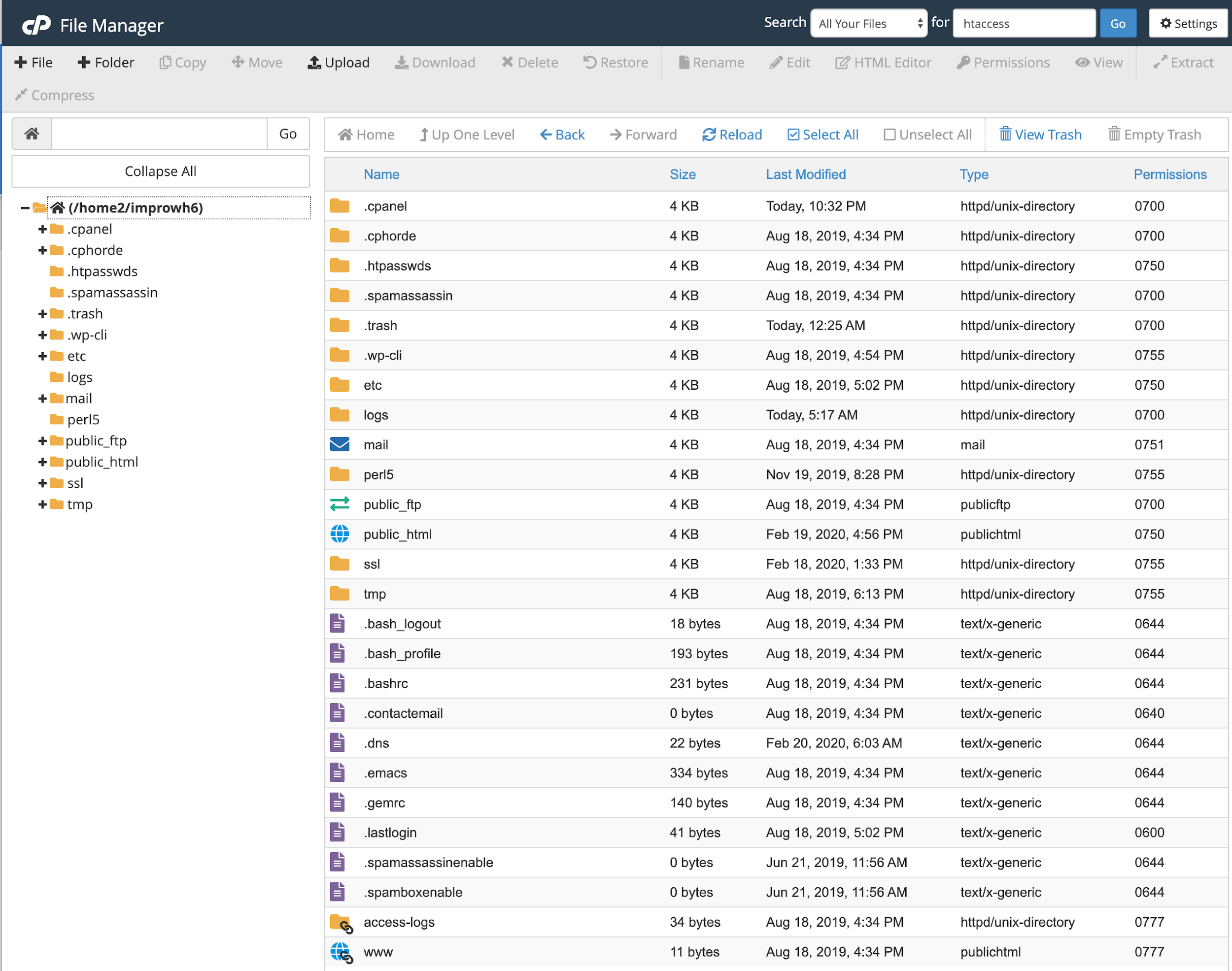 WordPress file manager on cPanel