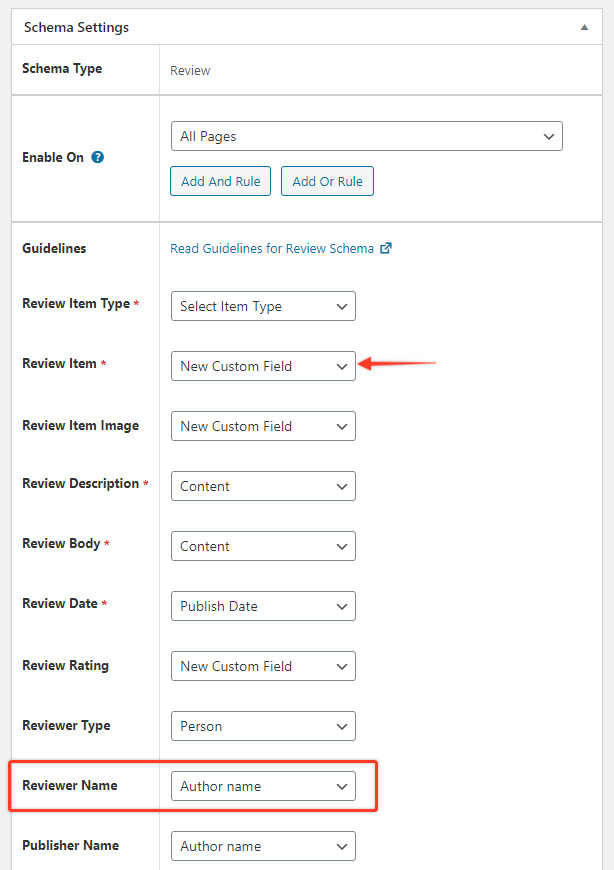 Review Schema - Schema Pro settings