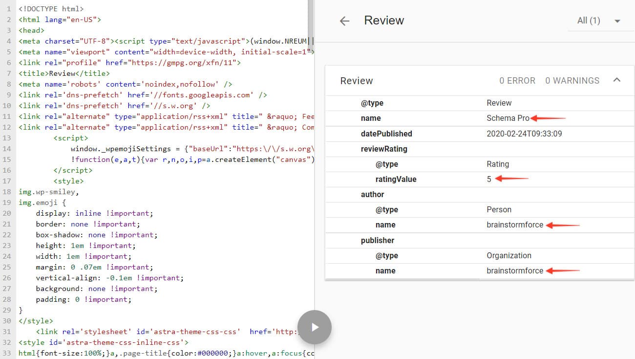 Schema markup testing