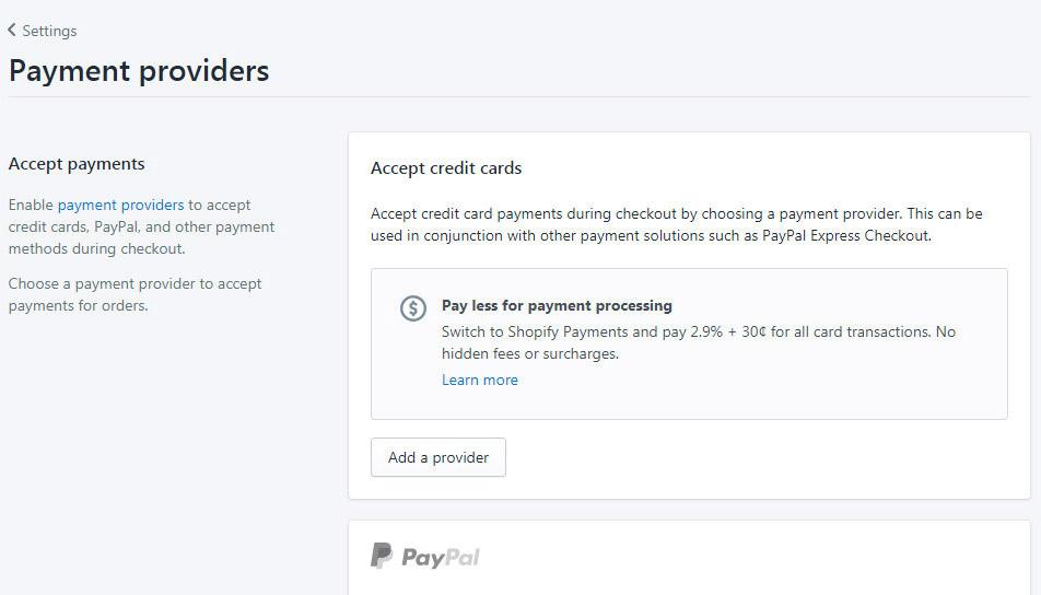 Shopify Payment Providers