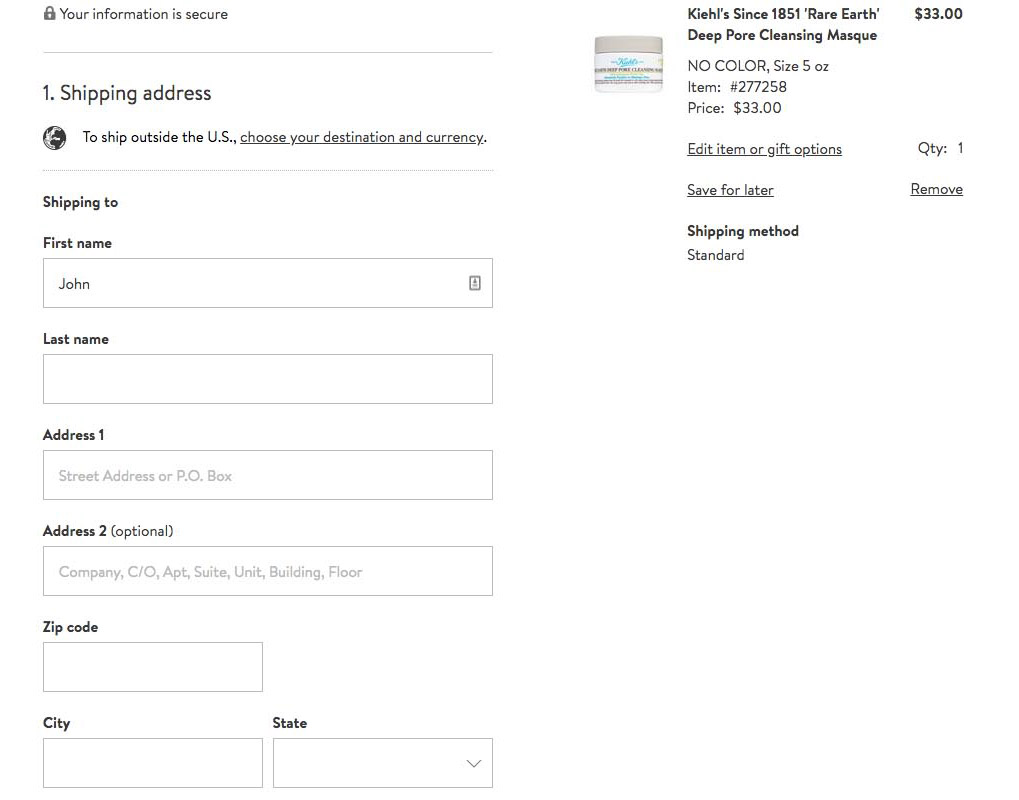 Nordstrom checkout form