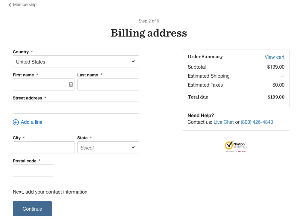 REI checkout form