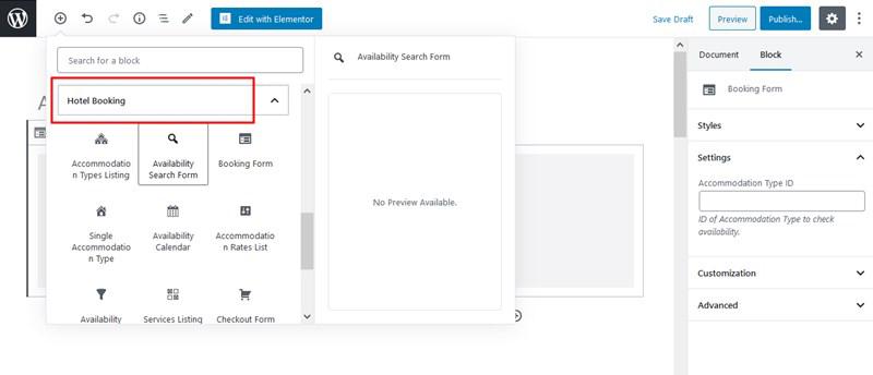 Hotel booking plugin with gutenberg