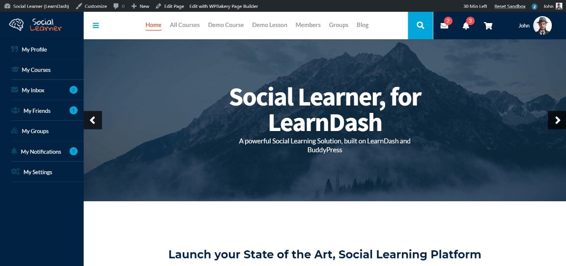 Social Learner wordpress demo site