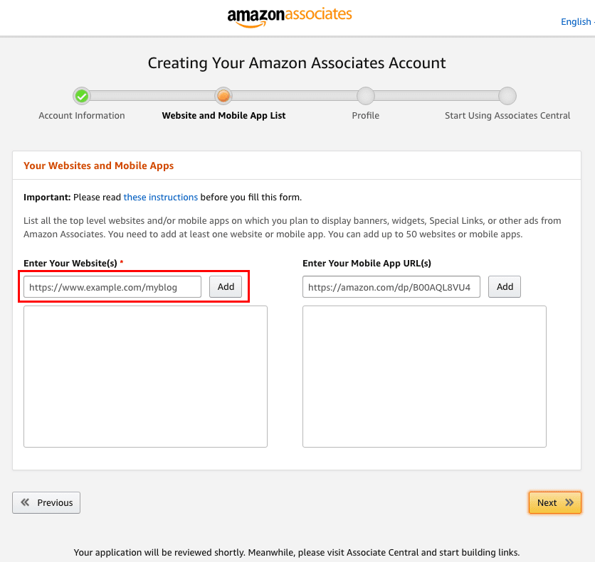 Amazon associates setup 1