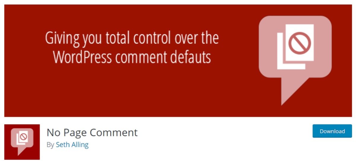 No Page Comment WordPress plugin