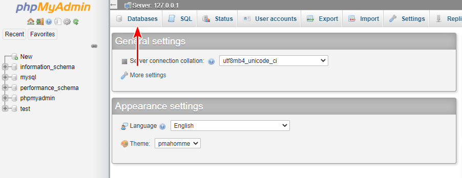 WAMP WordPress database setup 1