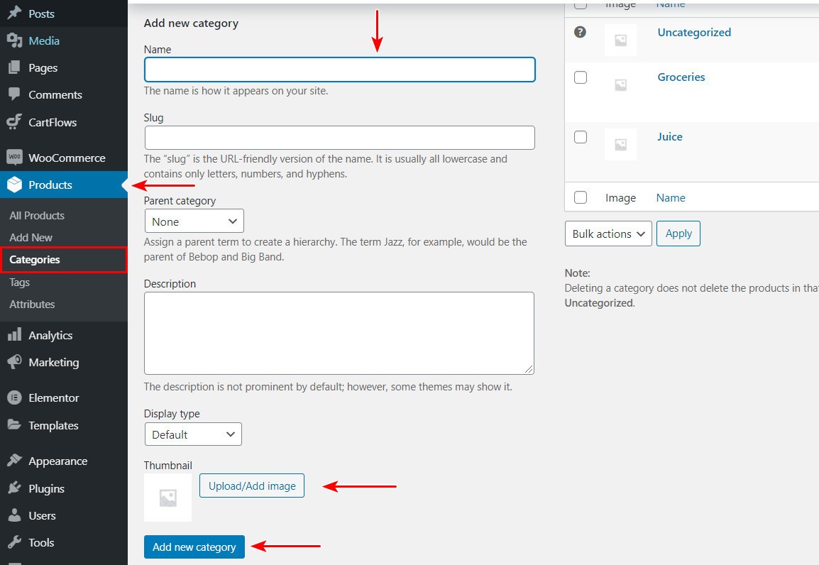 WooCommerce Product categories