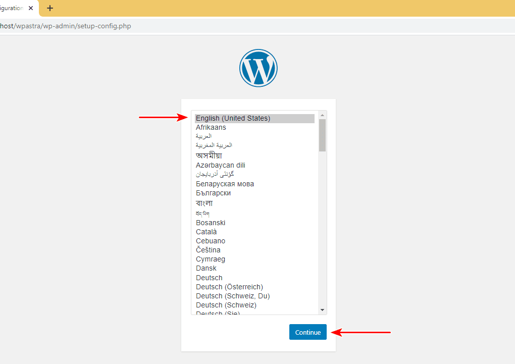 WordPress language setup