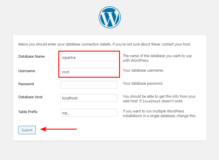 XAMPP WordPress database settings for Mac