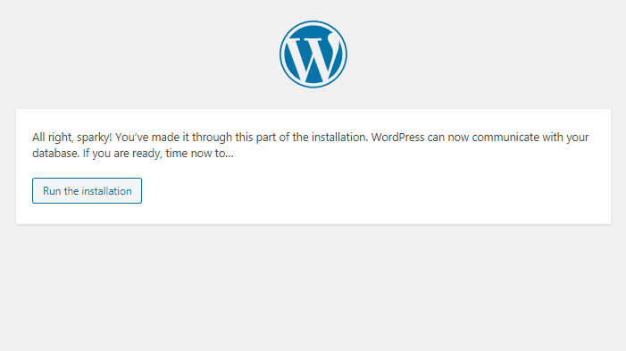 WordPress run installation