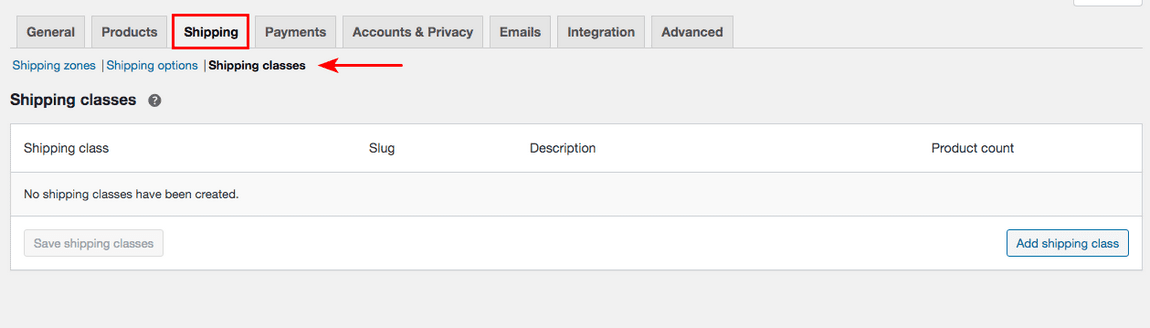 woocommerce shipping classes