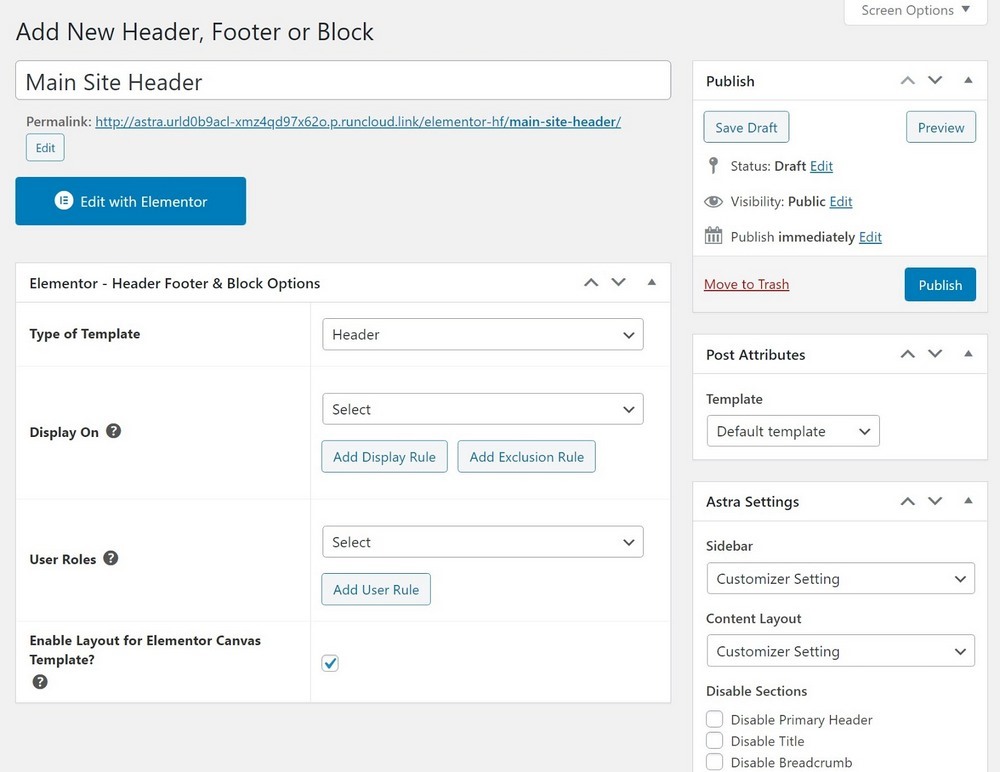 Header Footer and Blocks header settings