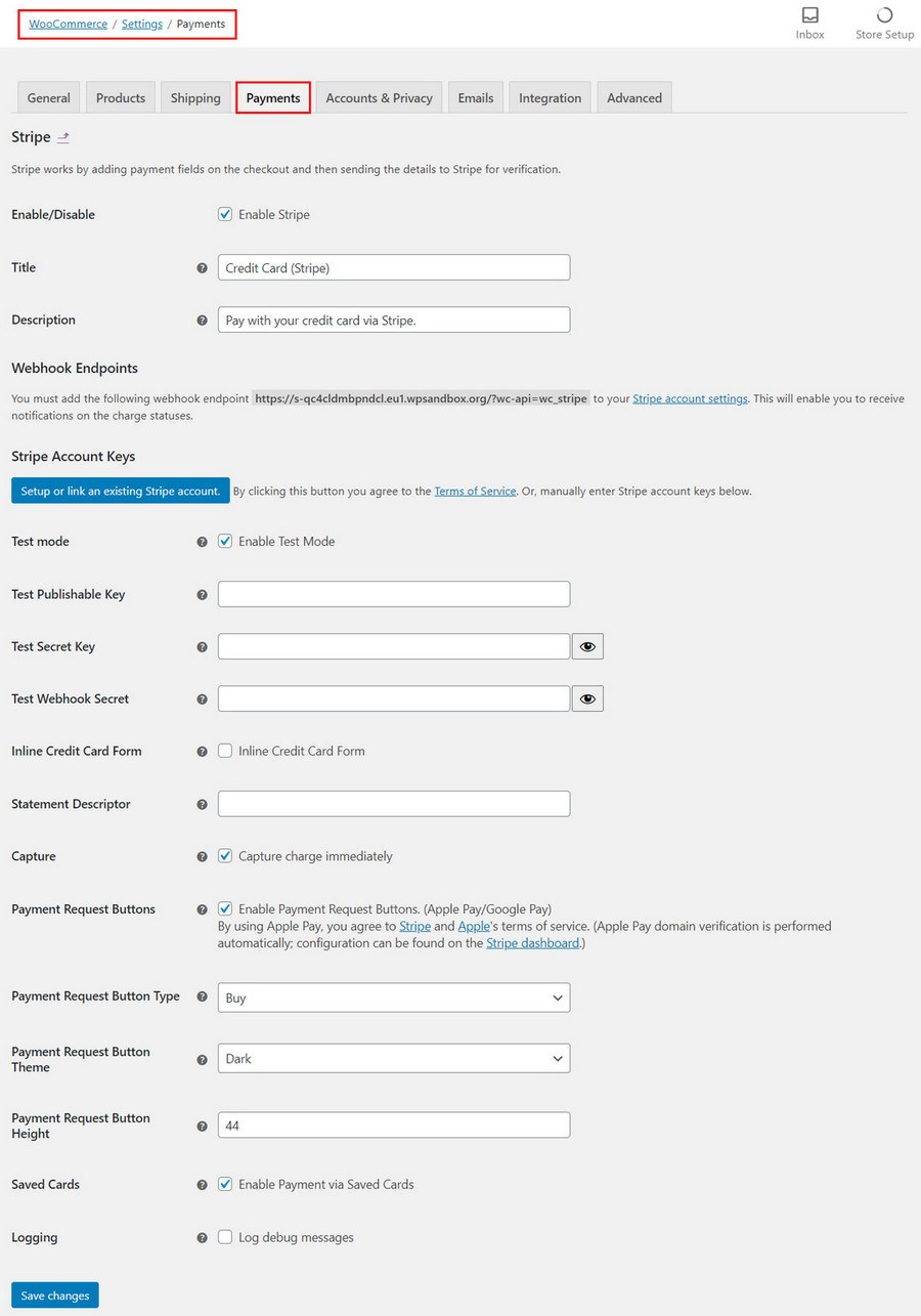 Stripe WooCommerce Settings