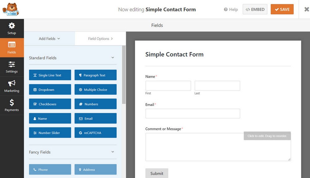 WP Form fields