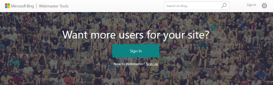 bing webmaster tools homepage