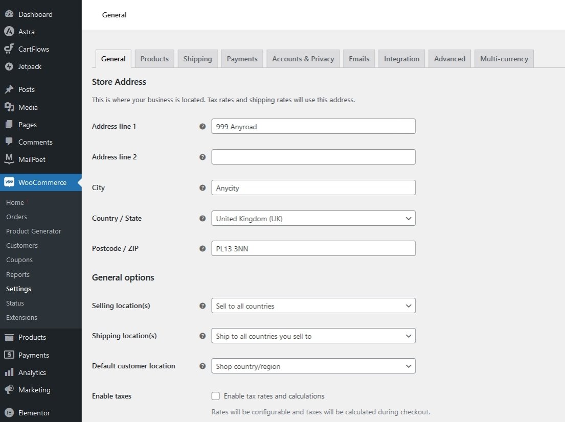 WooCommerce settings