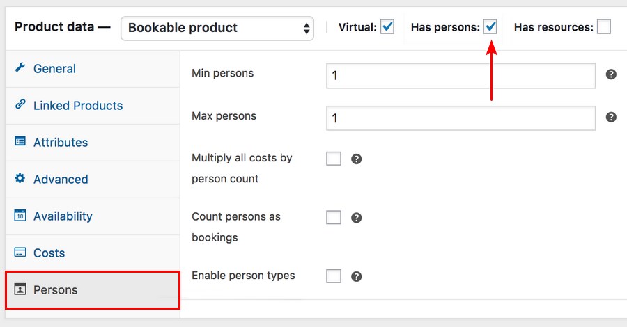 WooCommerce bookable product persons
