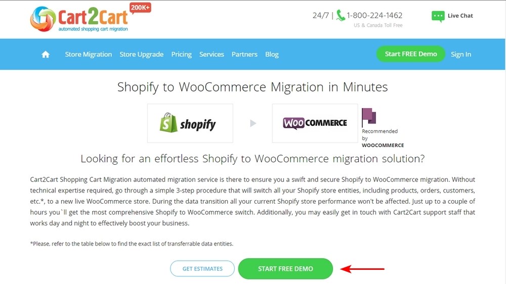 Cart2Cart homepage